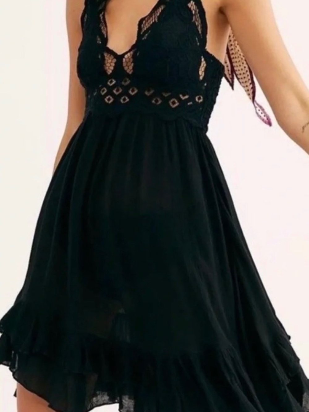 Free People Adella Black Lace Mini Slip Dress